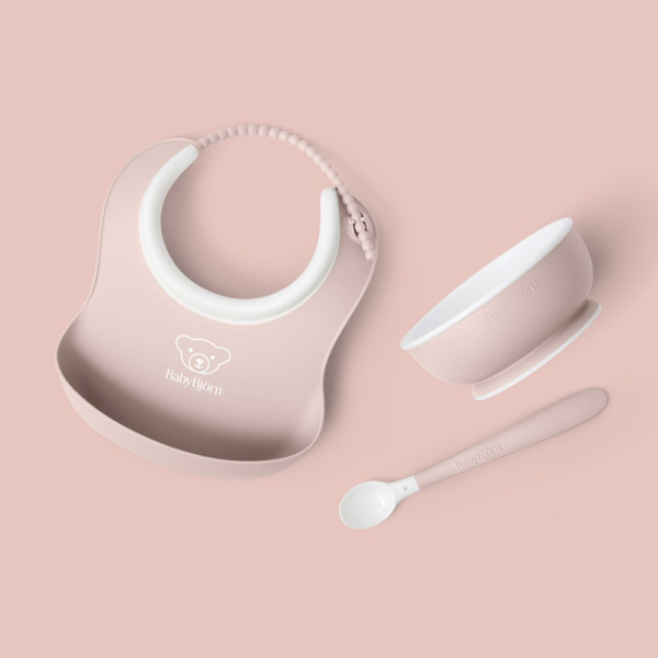 Coffret repas avec bavoir rose pastel Babybjorn