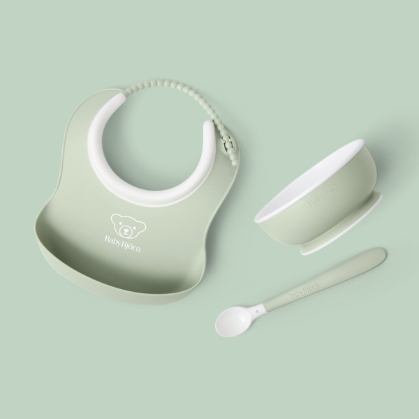 Coffret repas avec bavoir vert pastel Babybjorn