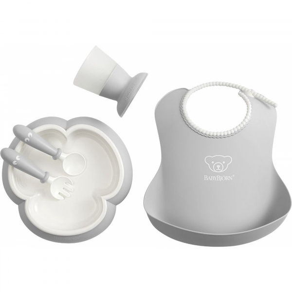 Coffret repas avec bavoir gris Babybjorn
