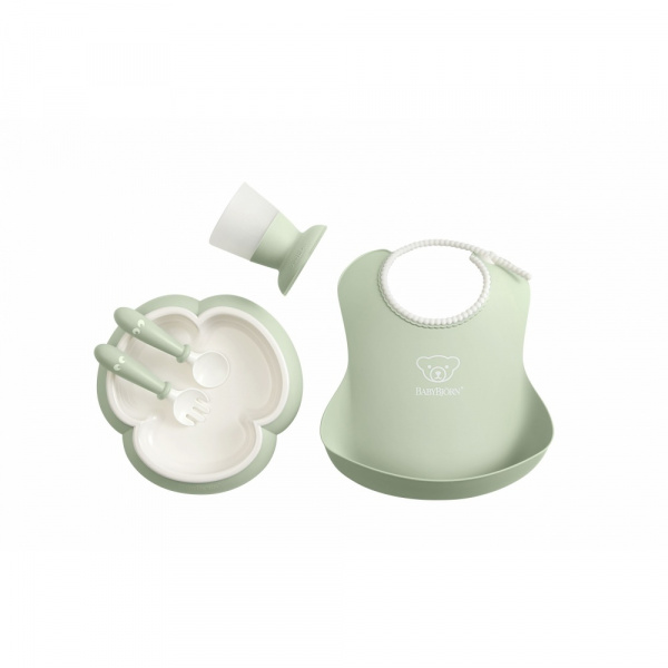 Coffret repas avec bavoir vert pastel Babybjorn