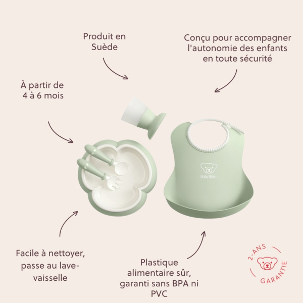 Coffret repas avec bavoir vert pastel Babybjorn