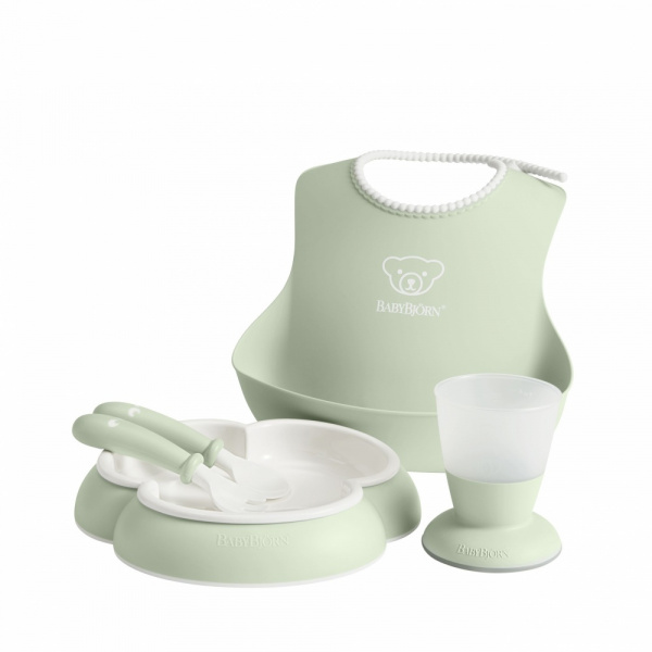 Coffret repas avec bavoir vert pastel Babybjorn