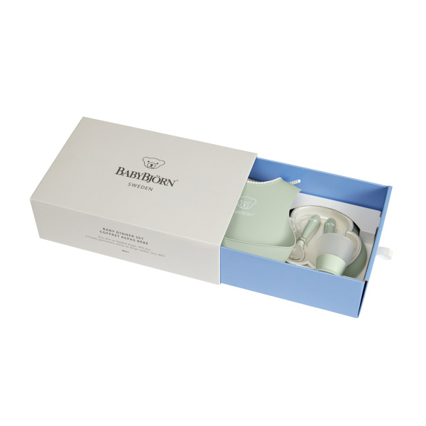 Coffret repas avec bavoir vert pastel Babybjorn