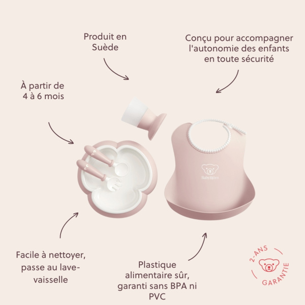 Coffret repas avec bavoir rose pastel Babybjorn