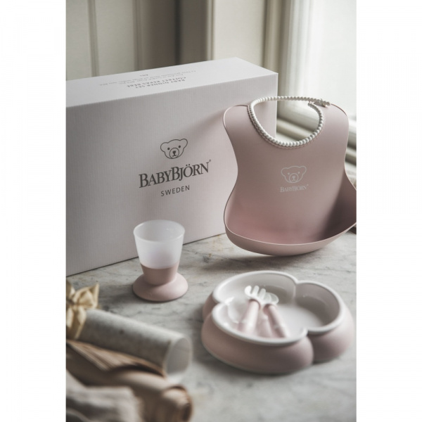Coffret repas avec bavoir rose pastel Babybjorn