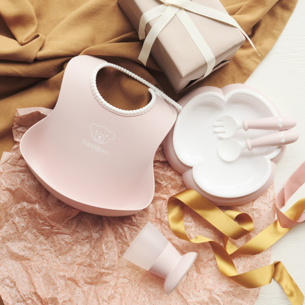 Coffret repas avec bavoir rose pastel Babybjorn