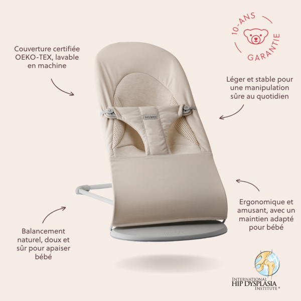 Transat bébé balance soft tissé jersey tri fabric beige clair Babybjorn
