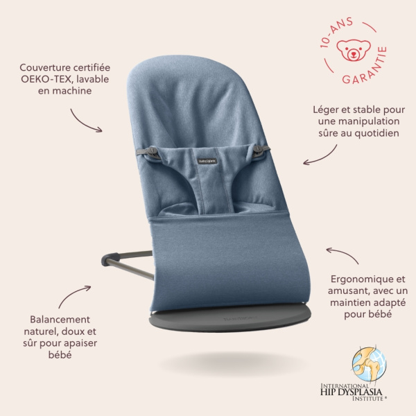 Transat bébé bliss mélange tissé chiné bleu Babybjorn