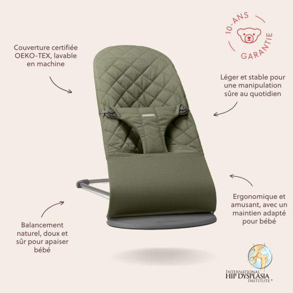 Transat bébé bliss coton matelassé classique vert foncé Babybjorn