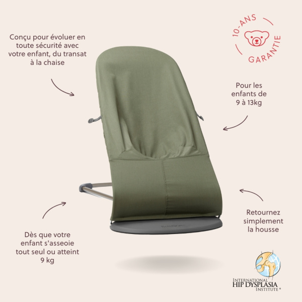 Transat bébé bliss coton matelassé classique vert foncé Babybjorn