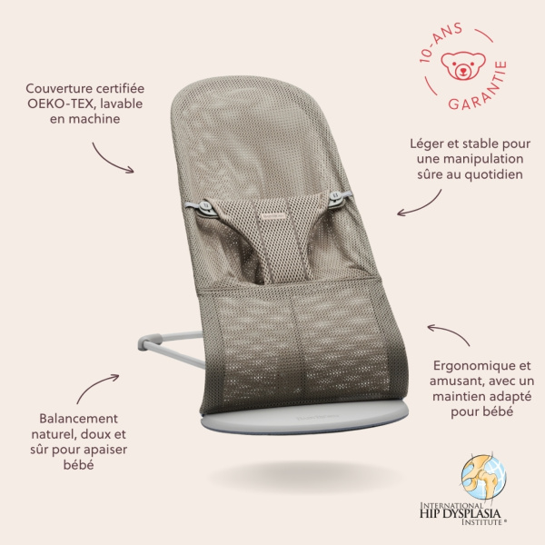 Transat bébé bliss mesh gris-beige Babybjorn