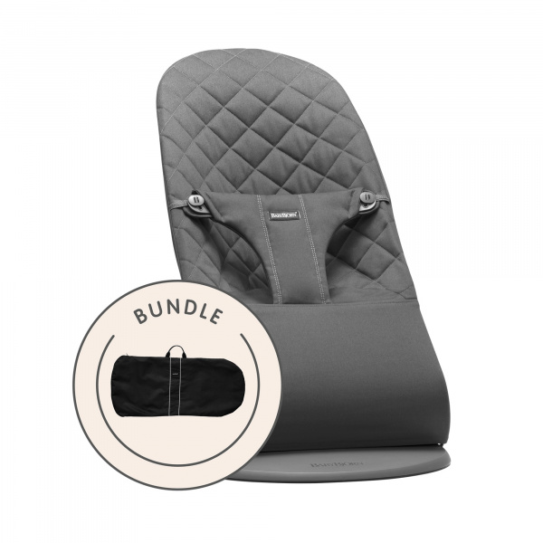 Transat bébé bliss coton tissé matelassage classique anthracite avec sac de transport Babybjorn