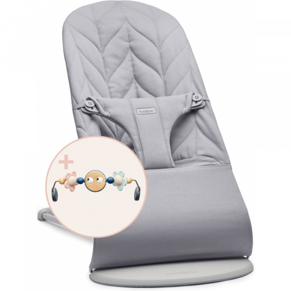 Pack transat bliss tissé matelassage pétale gris sable avec arche de jeux yeux espiègles Babybjorn