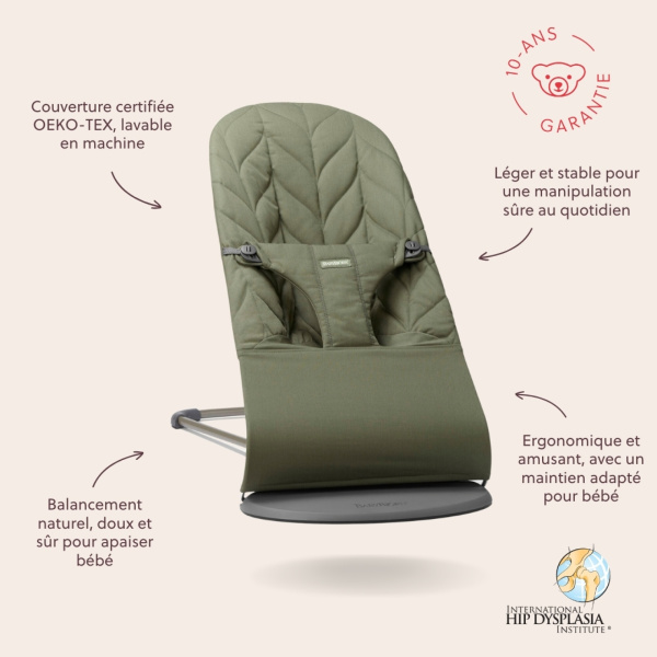 Transat bébé bliss coton matelassé pétale vert foncé Babybjorn