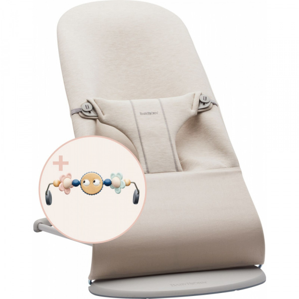 Pack transat bliss jersey 3d beige claire + arche de jeux yeux espiègles Babybjorn