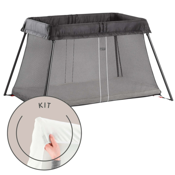 Lit parapluie light babybjorn noir avec drap housse blanc pur organic Babybjorn