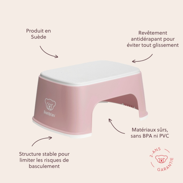 Marche pied enfant rose pastel et blanc Babybjorn