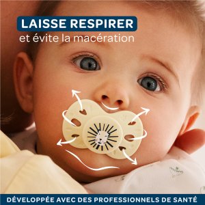 Lot de 2 sucettes anatomiques 0-6 mois essentielle bleu et beige Biolane