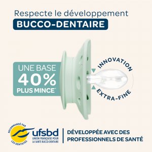 Lot de 2 sucettes anatomiques 18 mois+ essentielle vert clair et foncé Biolane