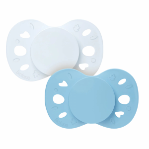 Lot de 2 sucettes anatomiques 18 mois+ essentielle bleu clair et foncé Biolane