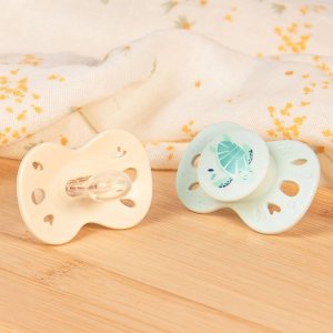 Lot de 2 sucettes anatomiques 0-6 mois animaux vert et beige Biolane