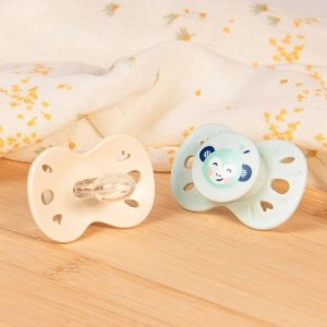 Lot de 2 sucettes anatomiques 6-18 mois animaux vert et beige Biolane