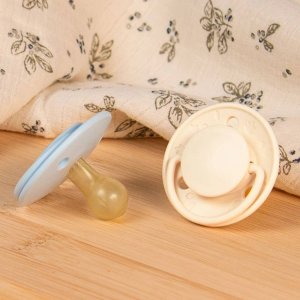 Lot de 2 sucettes rondes 0-6 mois originale bleu et beige Biolane