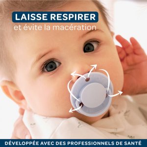 Lot de 2 sucettes rondes 0-6 mois originale bleu et beige Biolane
