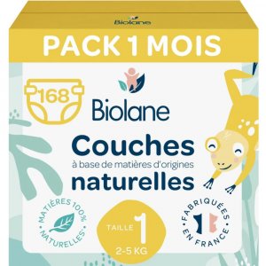 Couches bébé taille 1 pack 1 mois 168 couches Biolane