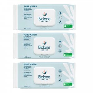 Lot de 3 paquets de lingettes bébé pure water Biolane