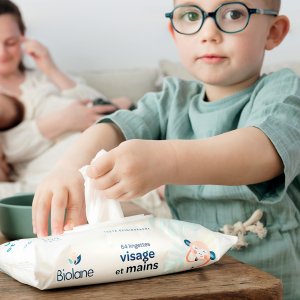 Lingettes bébé visage et mains x64 Biolane