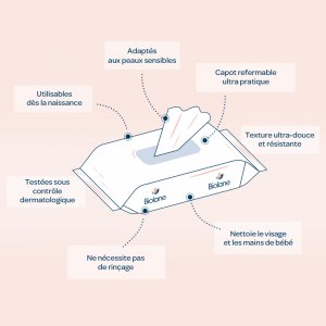 Lingettes bébé visage et mains x64 Biolane