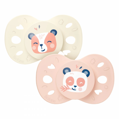Lot de 2 sucettes anatomiques 18 mois+ animaux rose et beige