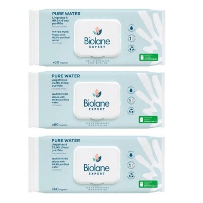 Lot de 3 paquets de lingettes bébé pure water