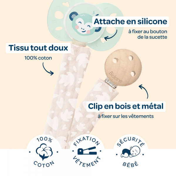 Attache sucette anatomique beige Biolane