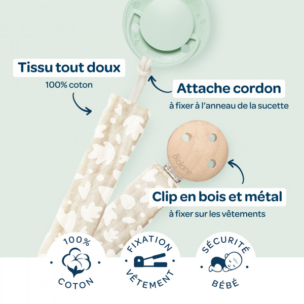 Attache sucette ronde beige Biolane