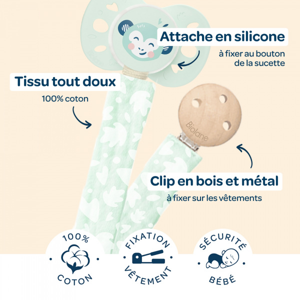 Attache sucette anatomique beige Biolane