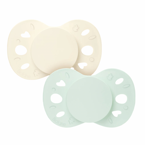 Lot de 2 sucettes anatomiques 0-6 mois essentielle vert et beige Biolane