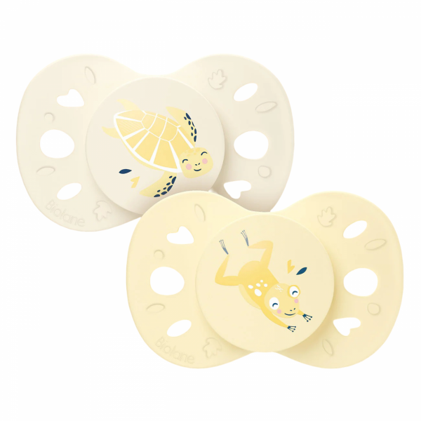Lot de 2 sucettes anatomiques 0-6 mois animaux bleu et beige Biolane