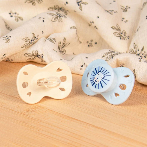 Lot de 2 sucettes anatomiques 6-18 mois animaux bleu et beige Biolane