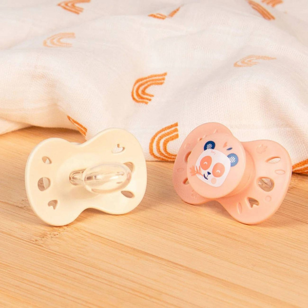 Lot de 2 sucettes anatomiques 18 mois+ animaux rose et beige Biolane