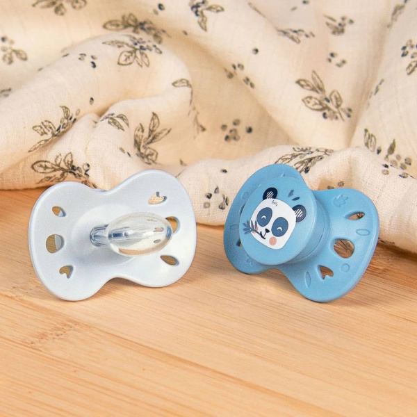 Lot de 2 sucettes anatomiques 18 mois+ animaux bleu clair et foncé Biolane