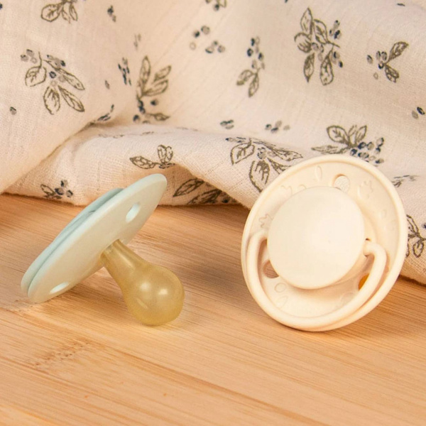 Lot de 2 sucettes rondes 0-6 mois originale vert et beige Biolane