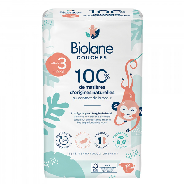 Couches bébé écologiques taille 3 - 52 couches Biolane