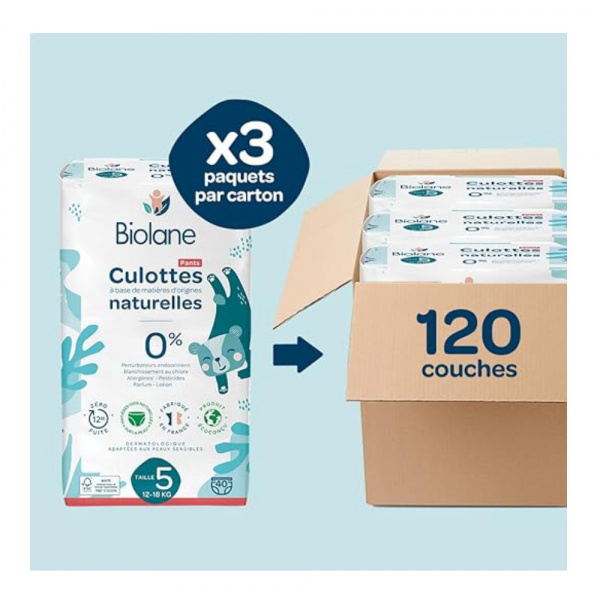 Couches culottes bébé taille 5 pack 1 mois 120 couches Biolane