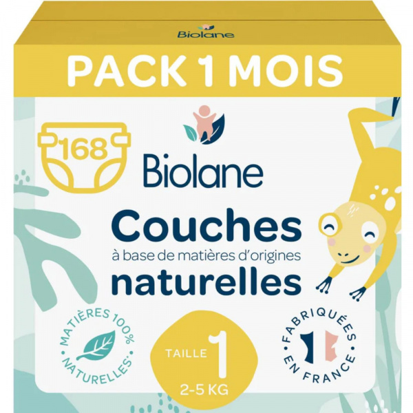 Couches bébé taille 1 pack 1 mois 168 couches Biolane