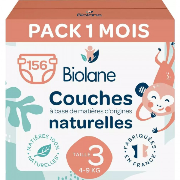 Couches bébé taille 1 pack 1 mois 168 couches Biolane
