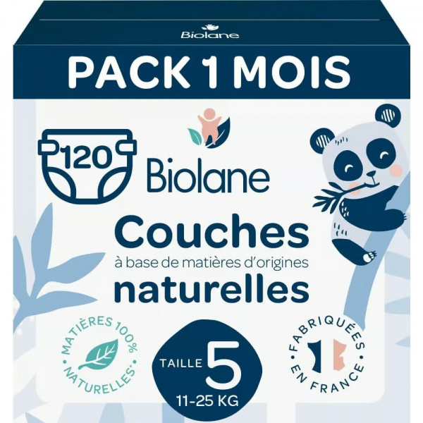 Couches bébé taille 5 pack 1 mois 120 couches Biolane