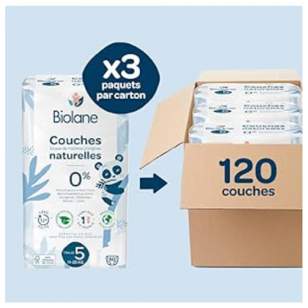 Couches bébé taille 5 pack 1 mois 120 couches Biolane