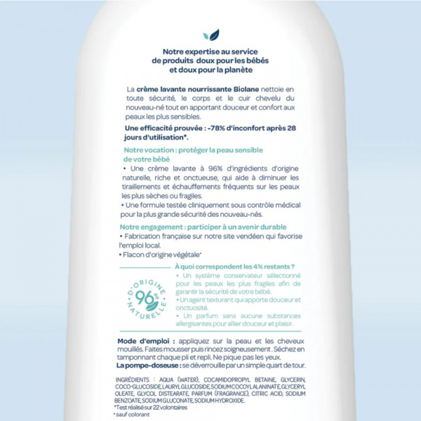 Crème lavante nourrissante bébé 750ml Biolane